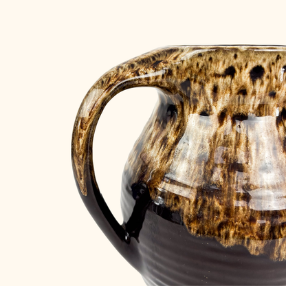 Brown Mottled Glazed Jug Fat Lava Earthenware