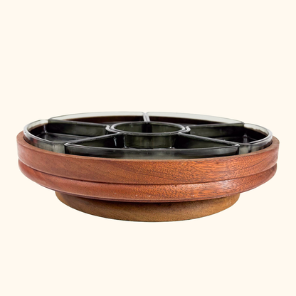 Vintage 1970s Lazy Susan Teak Rotating Section Plate