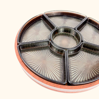 Vintage 1970s Lazy Susan Teak Rotating Section Plate