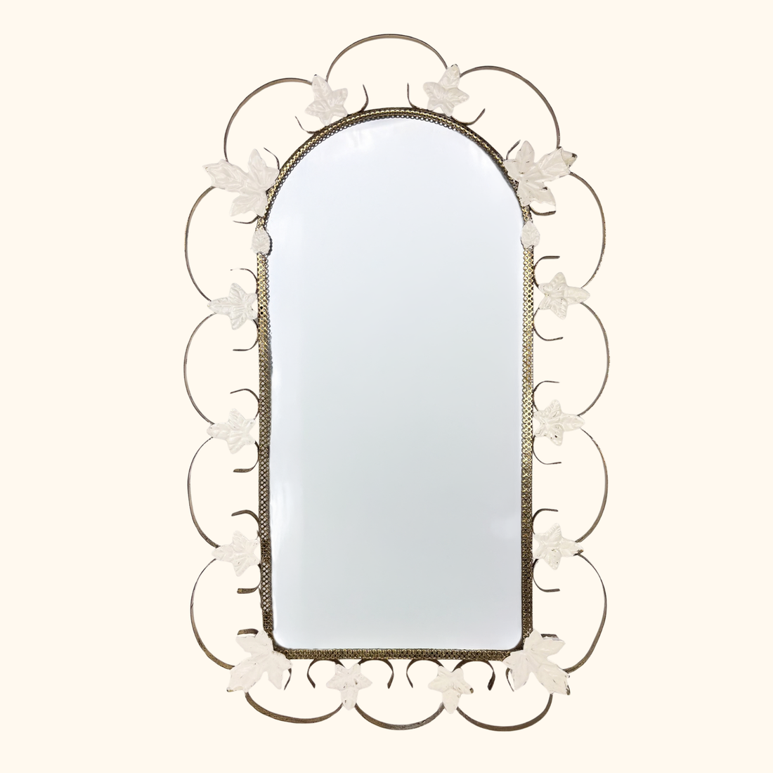 Wrought Iron Floral Leaf Gilt Metal Wall Mirror