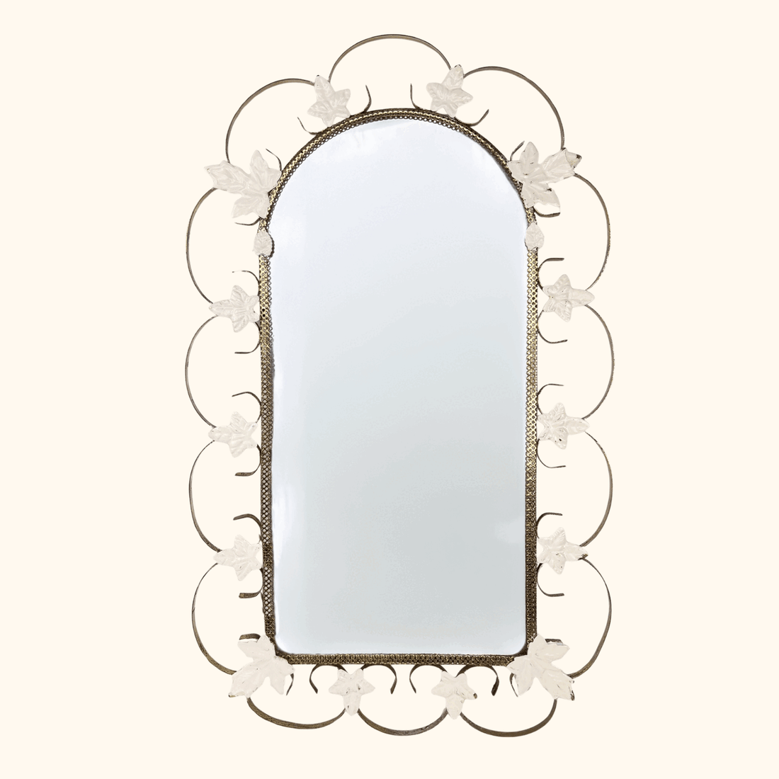 Wrought Iron Floral Leaf Gilt Metal Wall Mirror