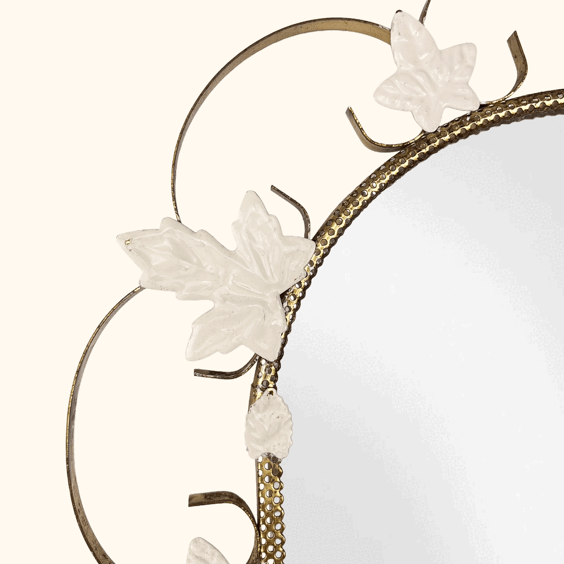 Wrought Iron Floral Leaf Gilt Metal Wall Mirror