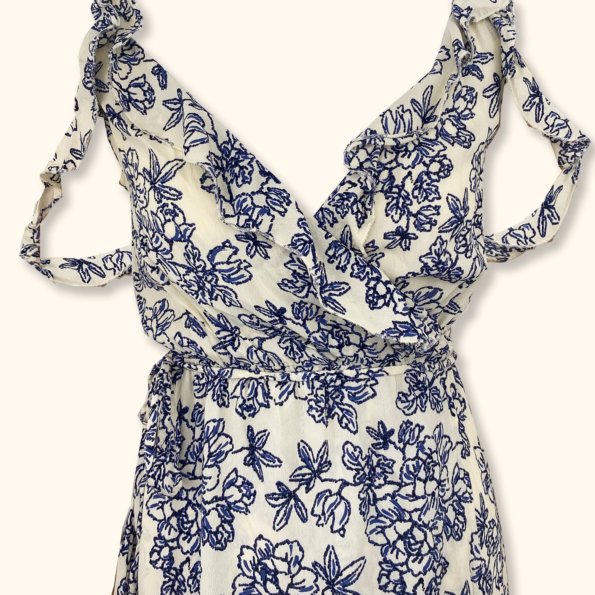 Topshop Blue Floral Wrap Midi Dress - Size 6 Sunshine Thrift Topshop Blue Floral Wrap Midi Dress - Size 6 Sunshine Thrift