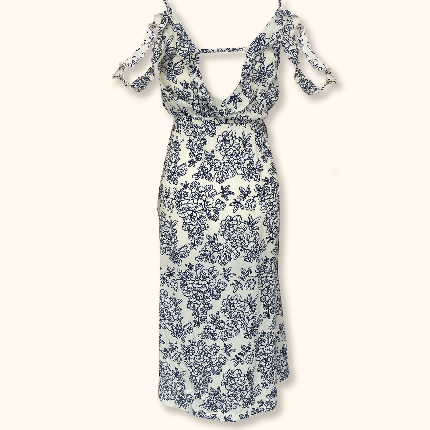 Topshop Blue Floral Wrap Midi Dress - Size 6 Sunshine Thrift Topshop Blue Floral Wrap Midi Dress - Size 6 Sunshine Thrift