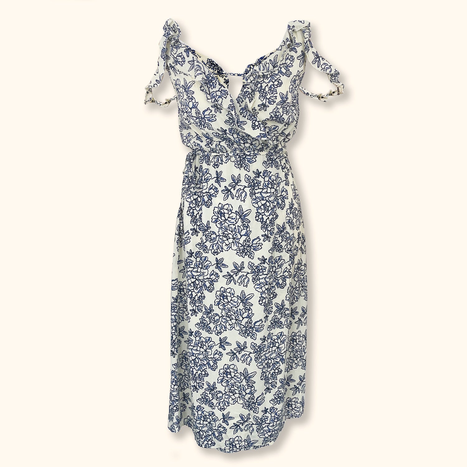 Topshop Blue Floral Wrap Midi Dress - Size 6 Sunshine Thrift Topshop Blue Floral Wrap Midi Dress - Size 6 Sunshine Thrift
