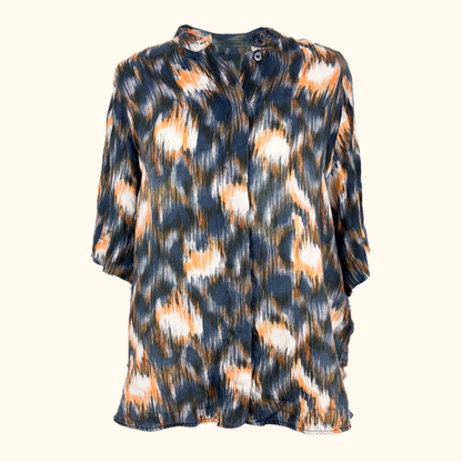 Cos Abstract Pattern Navy Orange Short Sleeve Blouse - Size 10 Cos