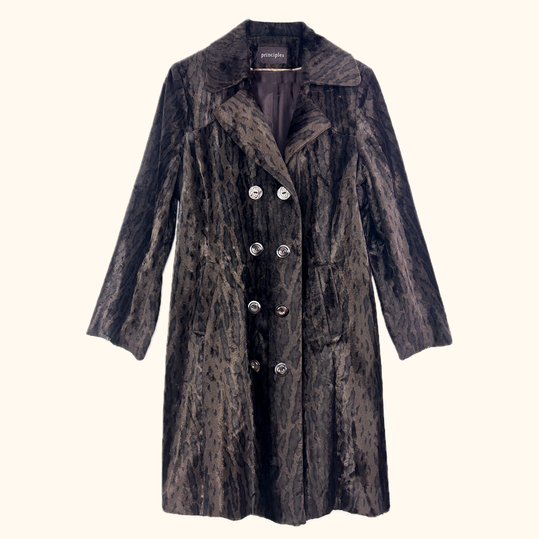 Principles Brown Leopard Print Textured Coat - Size 16 Principles