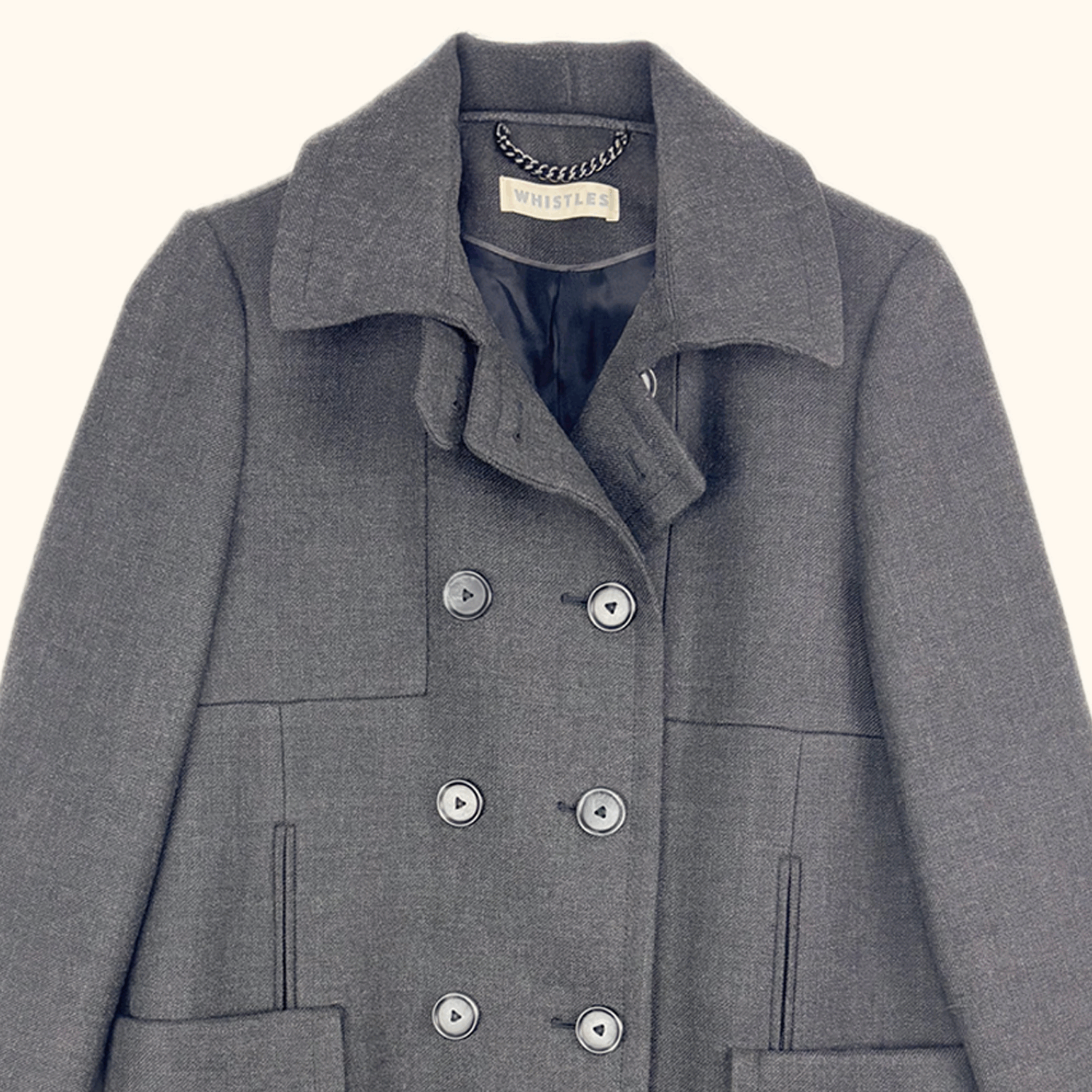 Whistles Charcoal Grey Mid-Length Peacoat - Size 10 Whistles