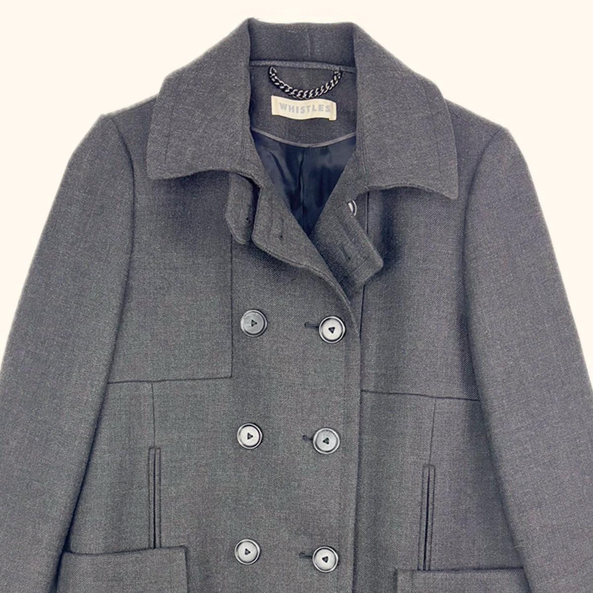 Whistles Charcoal Grey Mid-Length Peacoat - Size 10
