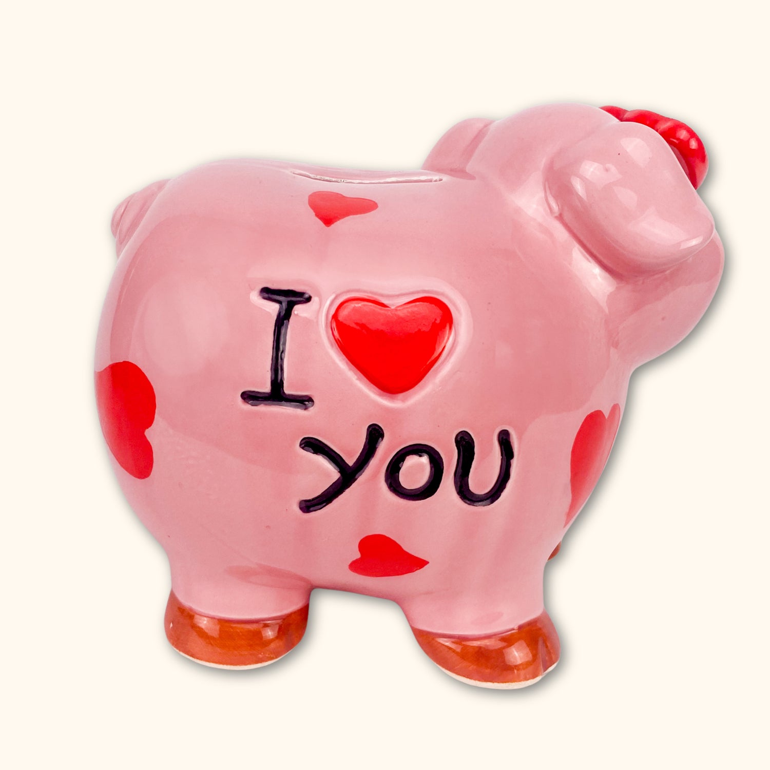 Ceramic &quot;I love you&quot; Pink Pig Piggy Bank -  - Home Decor