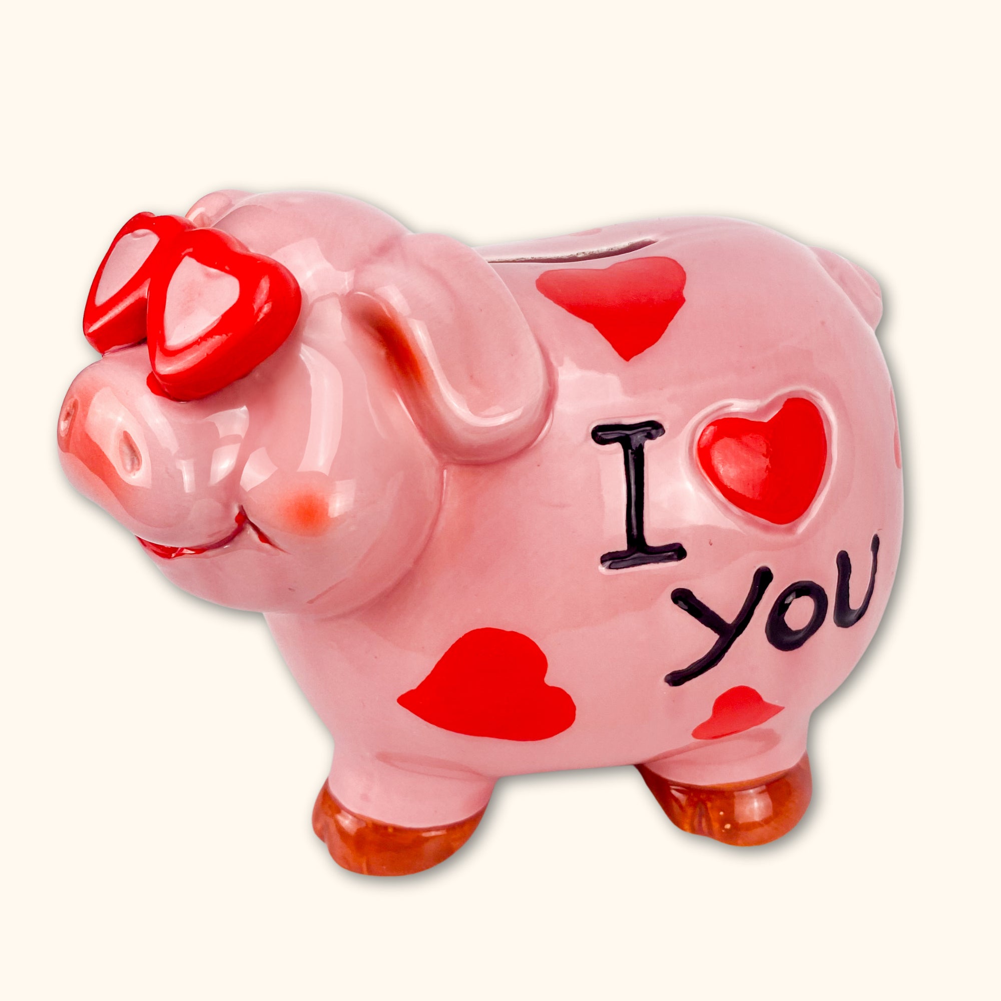 Ceramic &quot;I love you&quot; Pink Pig Piggy Bank -  - Home Decor