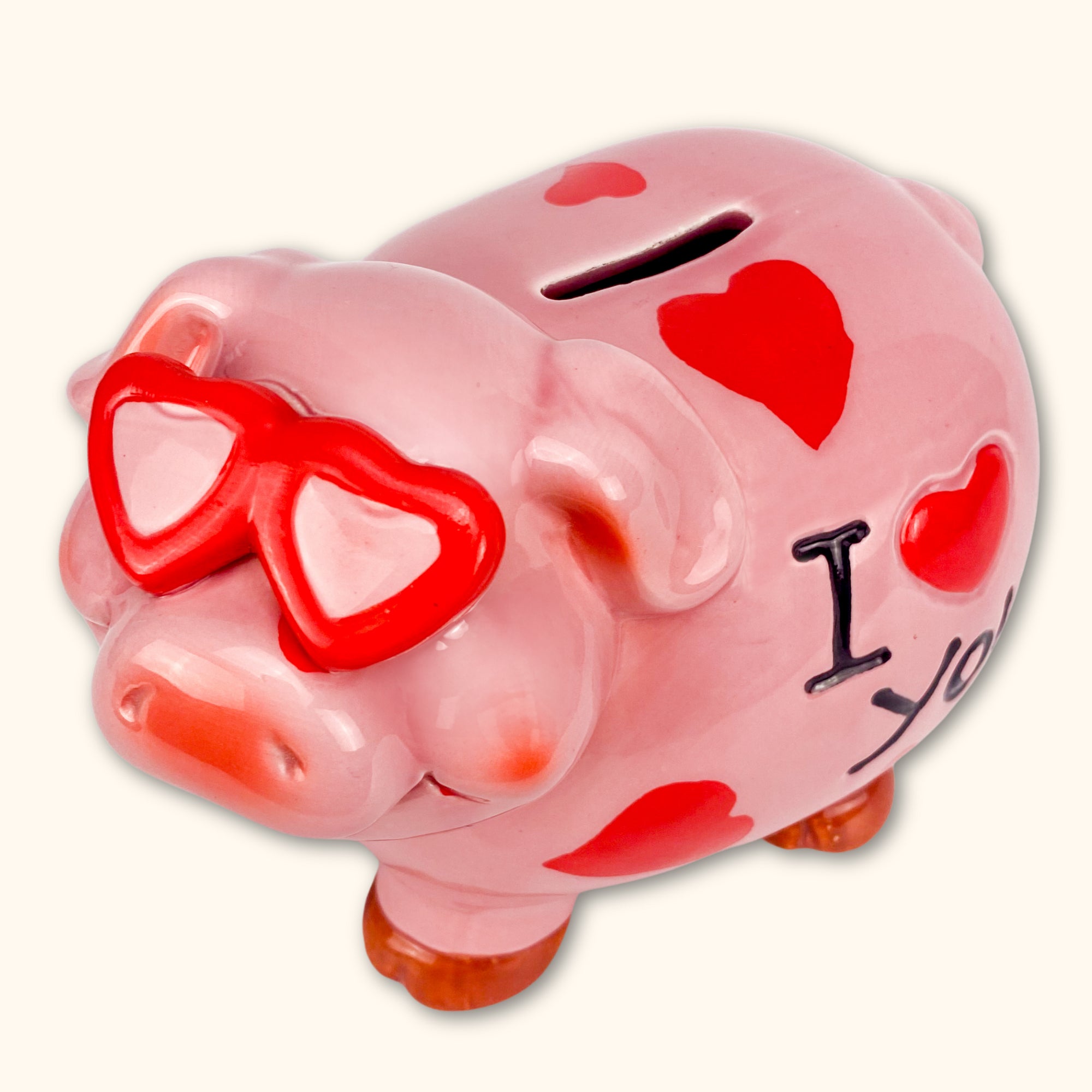 Ceramic &quot;I love you&quot; Pink Pig Piggy Bank -  - Home Decor