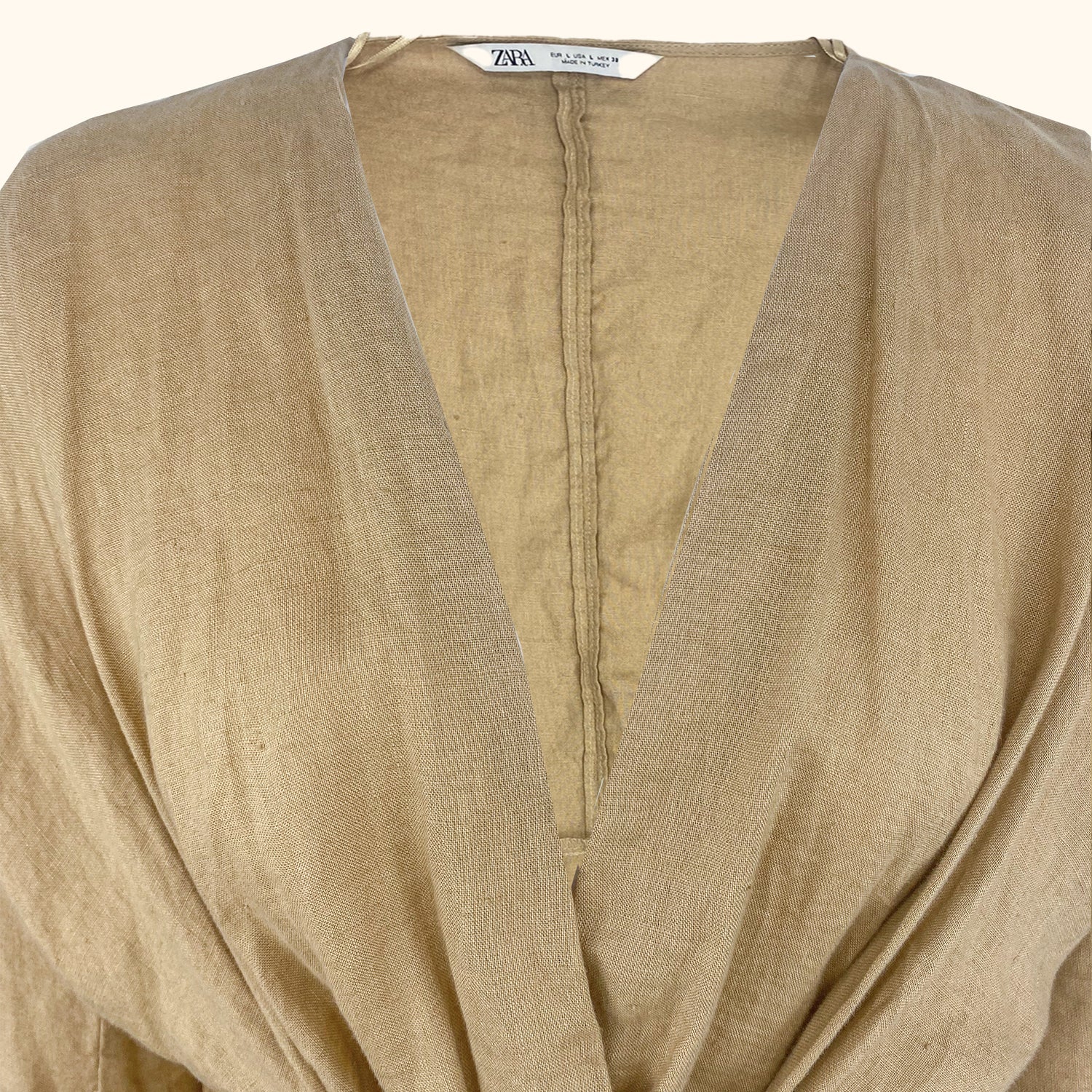 Zara Beige Linen Wrap Front Blouse - Size Large - Zara - Tops &amp; Shirts